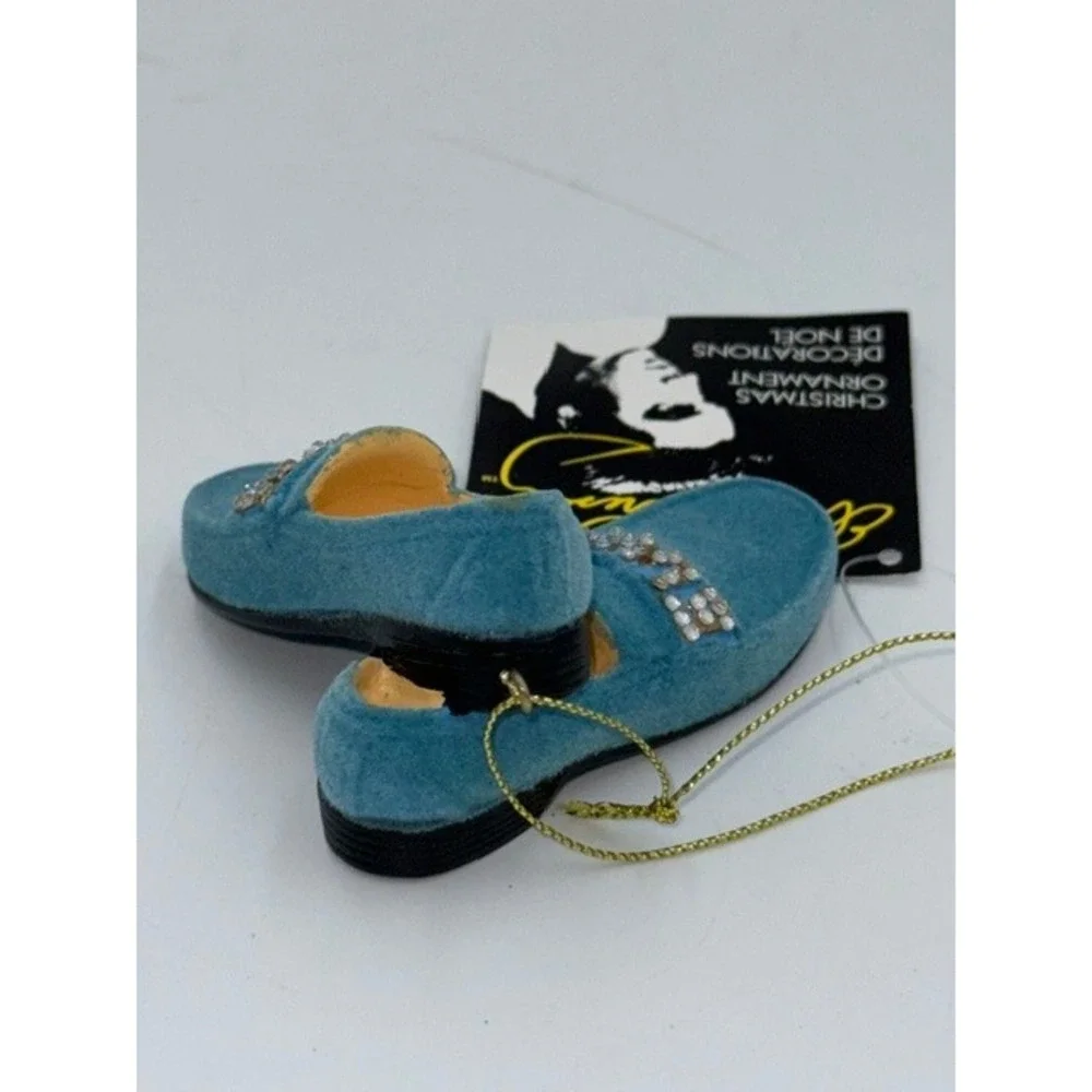 Elvis Presley Blue Suede Shoes Christmas Ornament Rhinestone Blue Loafers